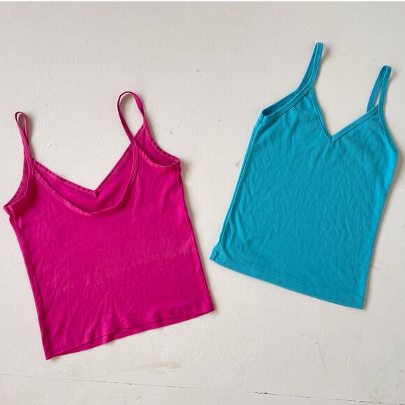 VINTAGE 80s Cami Tanks Wholesale Bundle / 2 Pcs / S/M Actual Items Teal Pink - Picture 2 of 7